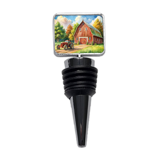 Classic Barn Tractor Watercolor Design Wine Bottle Stopper