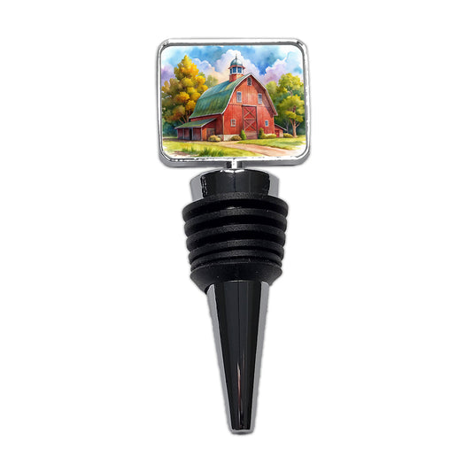 Classic Red Barn Watercolor Wine Bottle Stopper