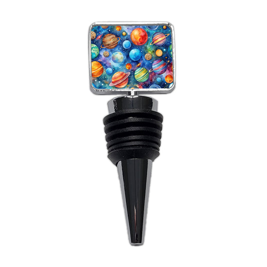 Colorful Planets In Space Watercolor Wine Bottle Stopper
