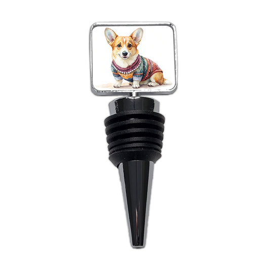 Corgi Dog Wearing A Sweater Watercolor Wine Bottle Stopper