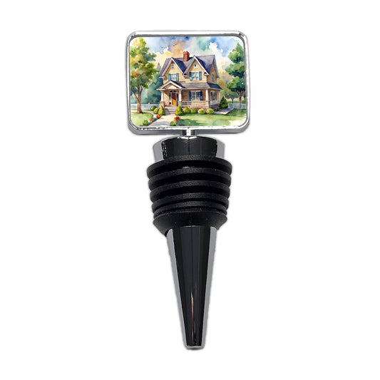 Country Farm House Painting Watercolor Wine Bottle Stopper