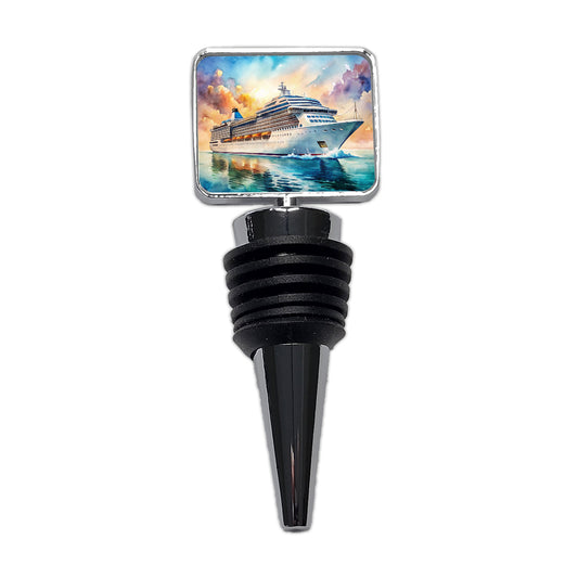 Cruise Ship At Sea Bon Voyage Watercolor Wine Bottle Stopper