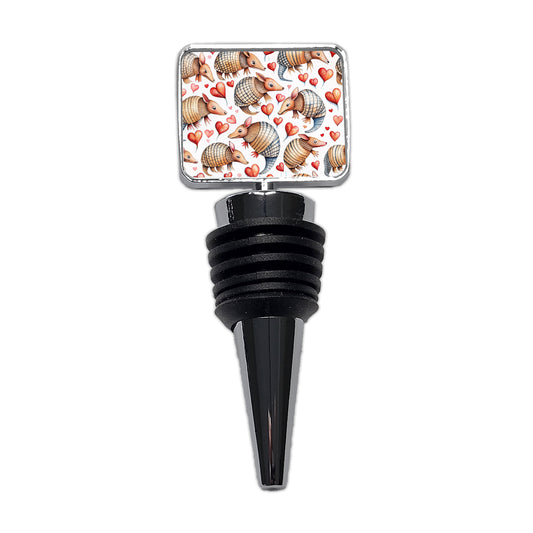 Cute Armadillos Hearts Watercolor Wine Bottle Stopper