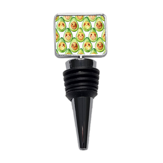Cute Avocado Faces Watercolor Wine Bottle Stopper