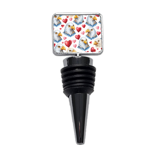 Cute Bald Eagles Hearts Watercolor Wine Bottle Stopper