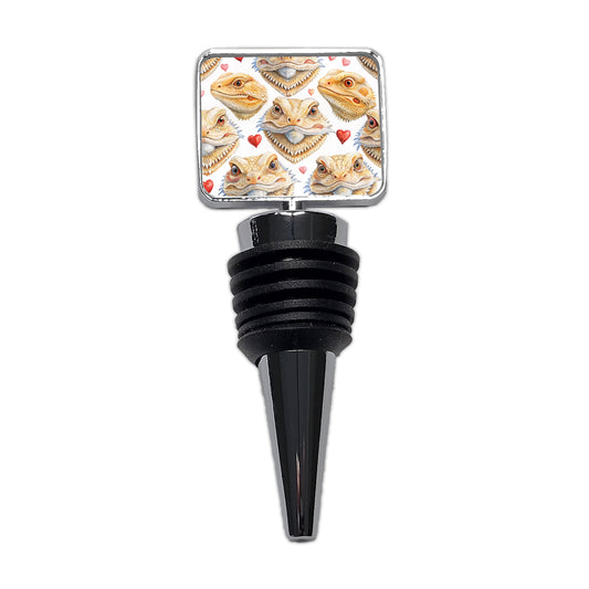 Cute Bearded Dragon Faces Hearts Wine Bottle Stopper