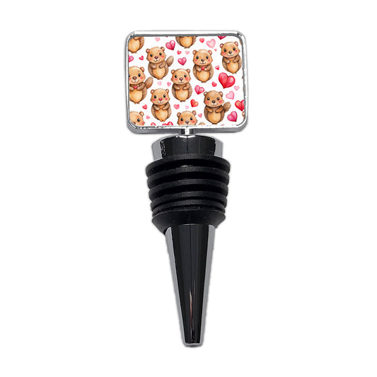 Cute Beavers Hearts Watercolor Wine Bottle Stopper