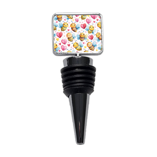 Cute Bees Hearts Watercolor Wine Bottle Stopper