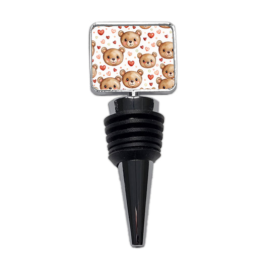 Cute Brown Bear Faces Hearts Wine Bottle Stopper