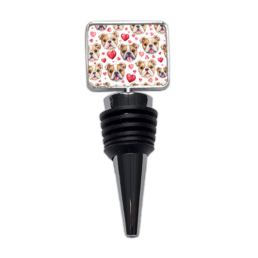 Cute Bulldog Dog Faces Hearts Wine Bottle Stopper