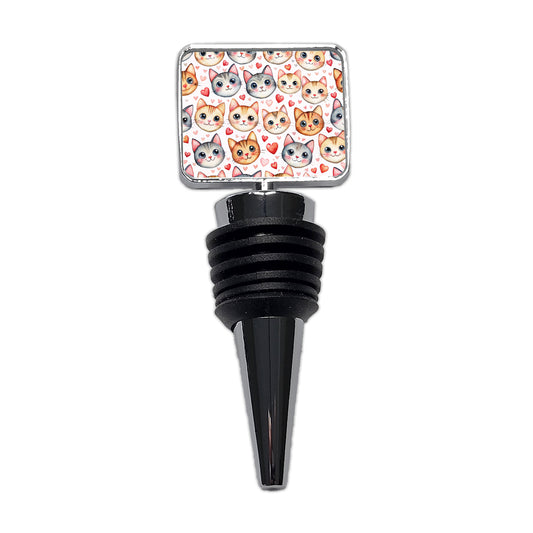 Cute Cat Faces Hearts Watercolor Wine Bottle Stopper