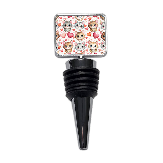 Cute Cats Hearts Watercolor Wine Bottle Stopper