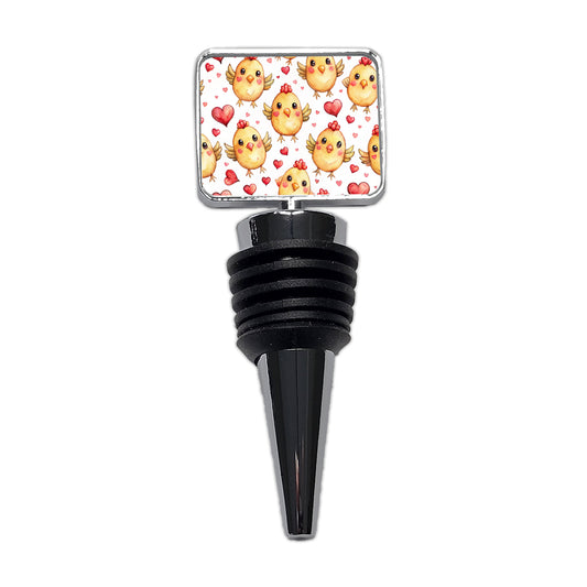 Cute Chickens Hearts Watercolor Wine Bottle Stopper