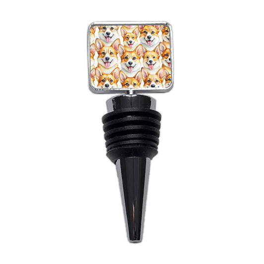 Cute Corgi Dog Faces Watercolor Wine Bottle Stopper