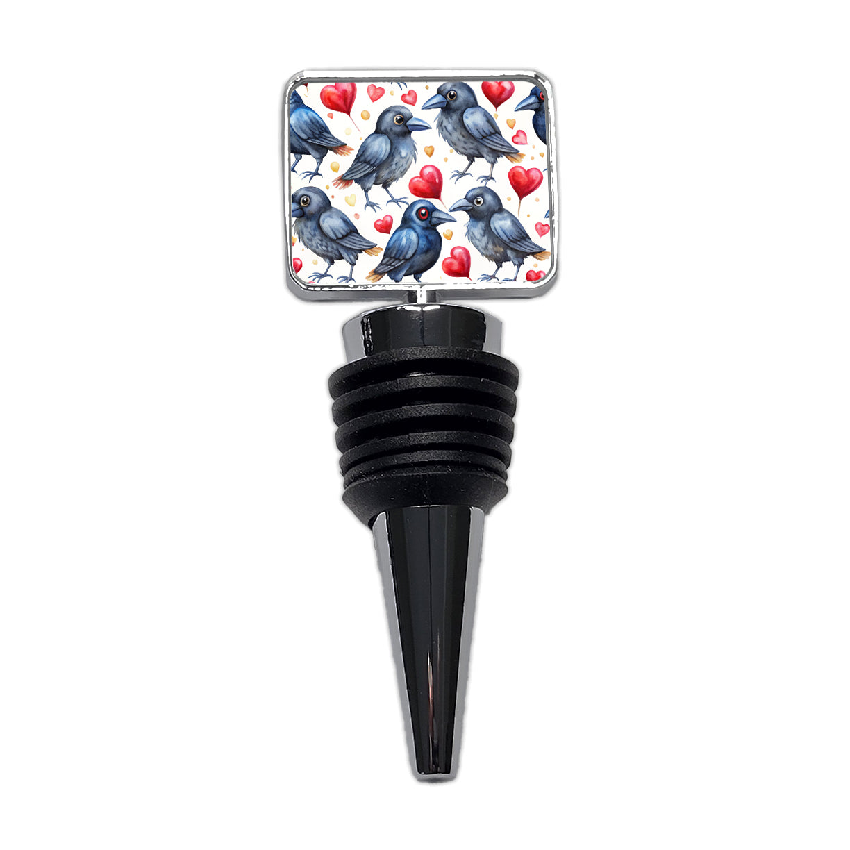 Cute Crows Hearts Watercolor Wine Bottle Stopper
