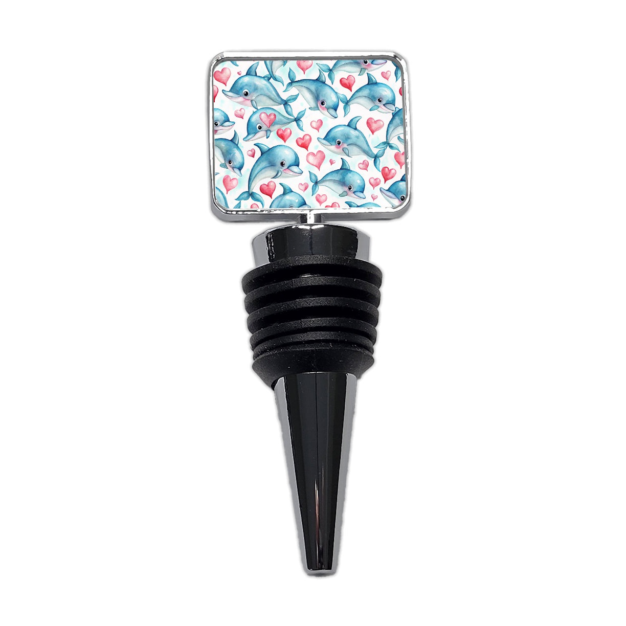 Cute Dolphin Faces Hearts Wine Bottle Stopper