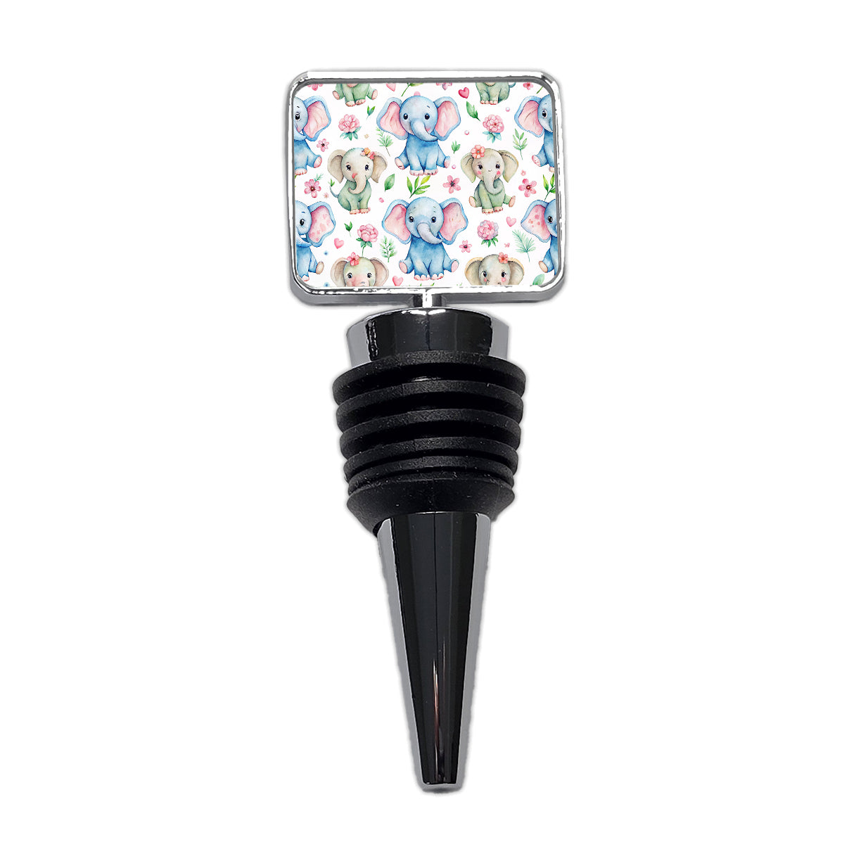 Cute Elephants Hearts Watercolor Wine Bottle Stopper