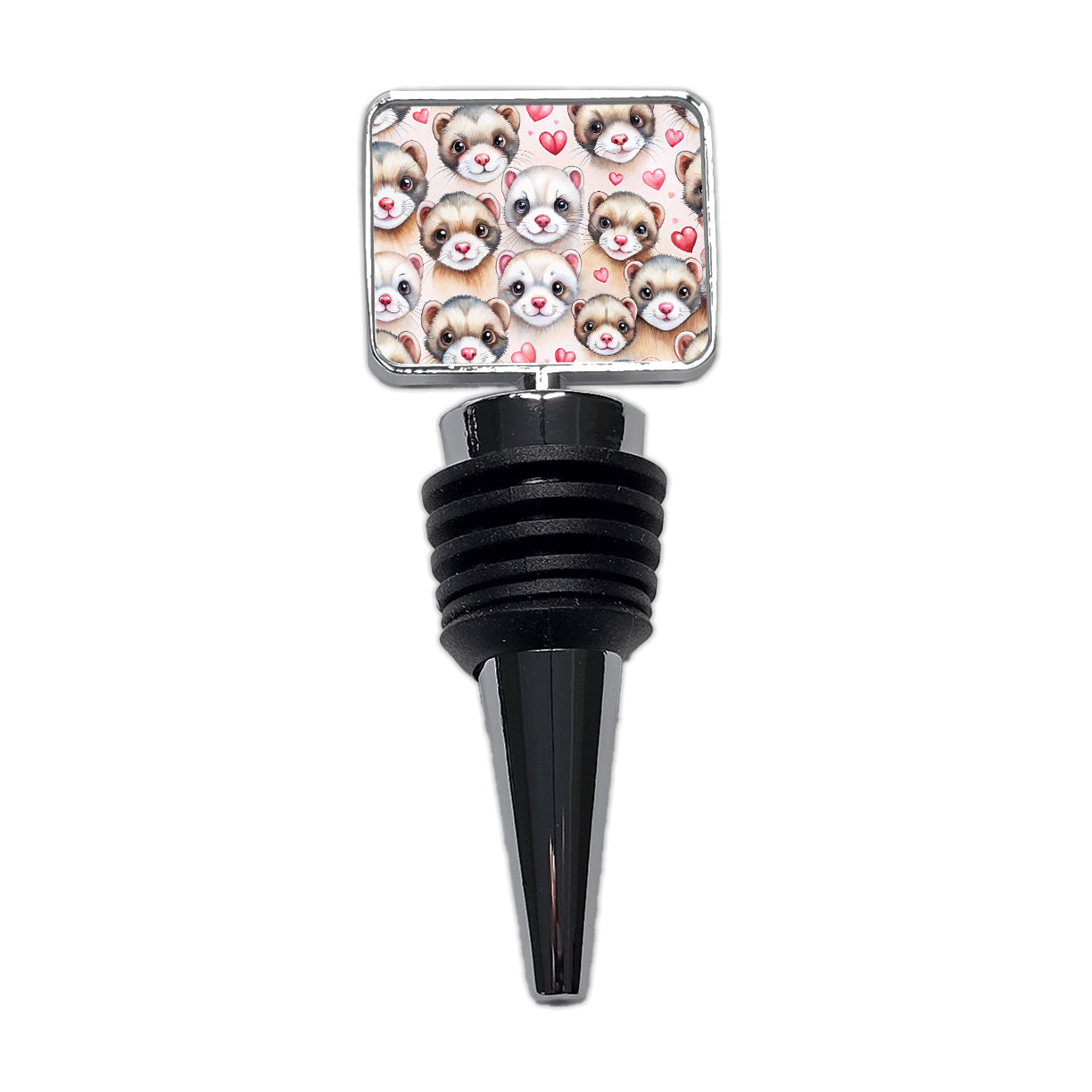 Cute Ferret Faces Hearts Watercolor Wine Bottle Stopper