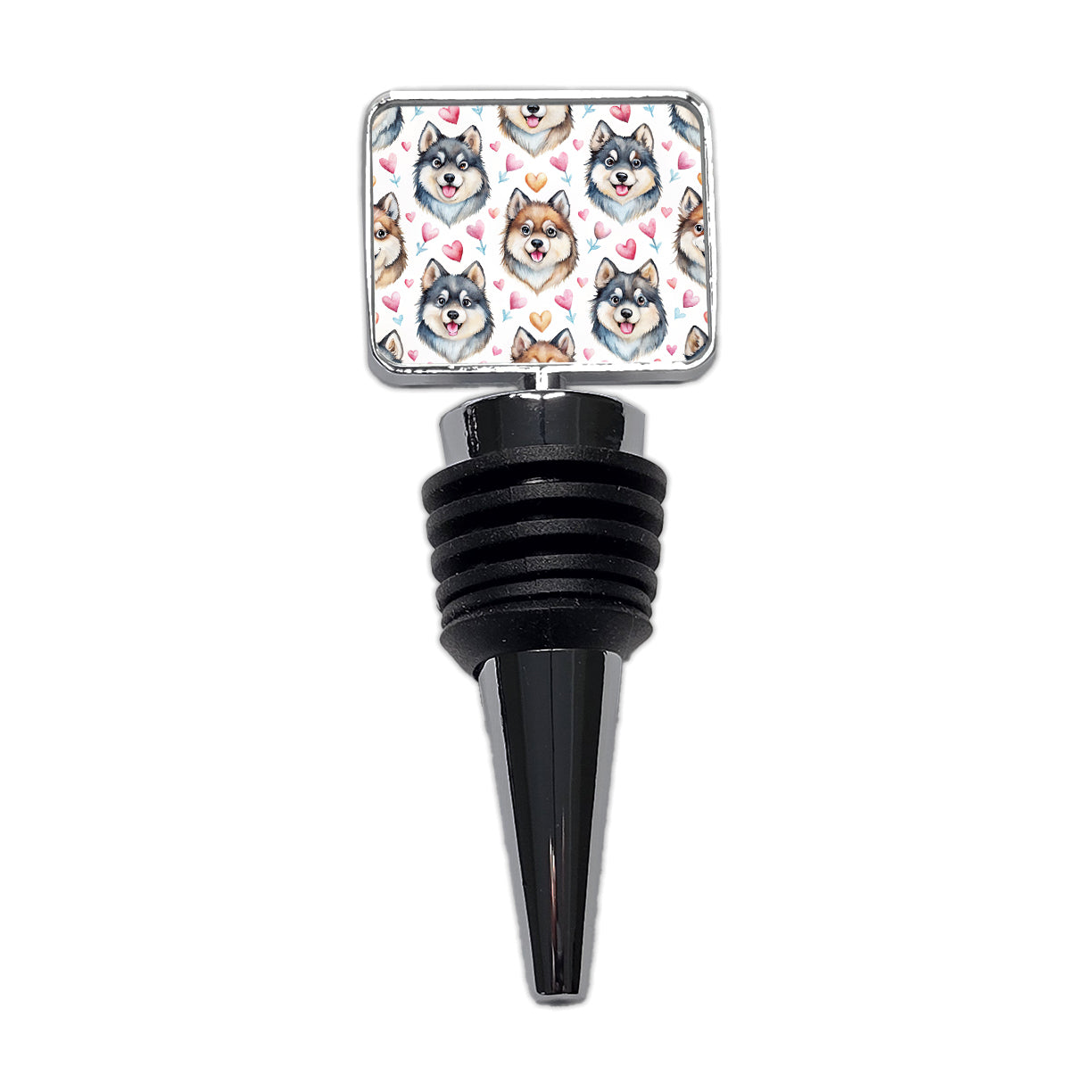 Cute Finnish Lapphund Dog Faces Wine Bottle Stopper