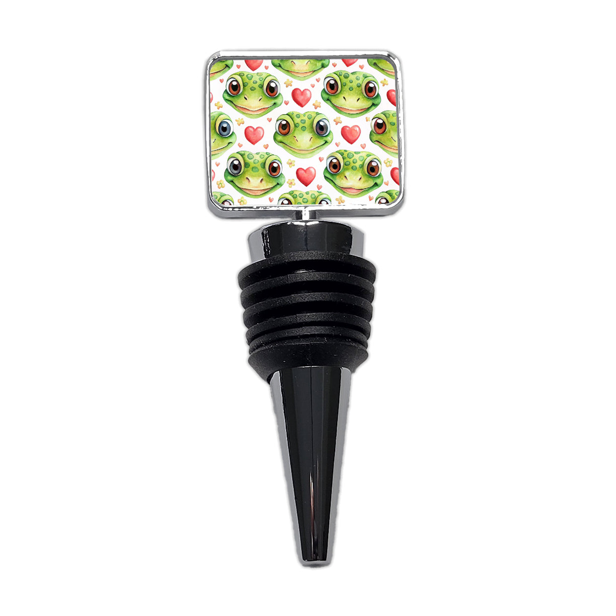 Cute Gecko Faces Hearts Watercolor Wine Bottle Stopper
