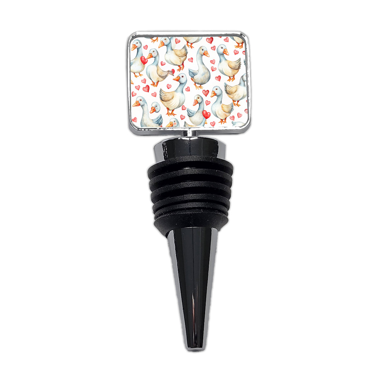 Cute Geese Hearts Watercolor Wine Bottle Stopper