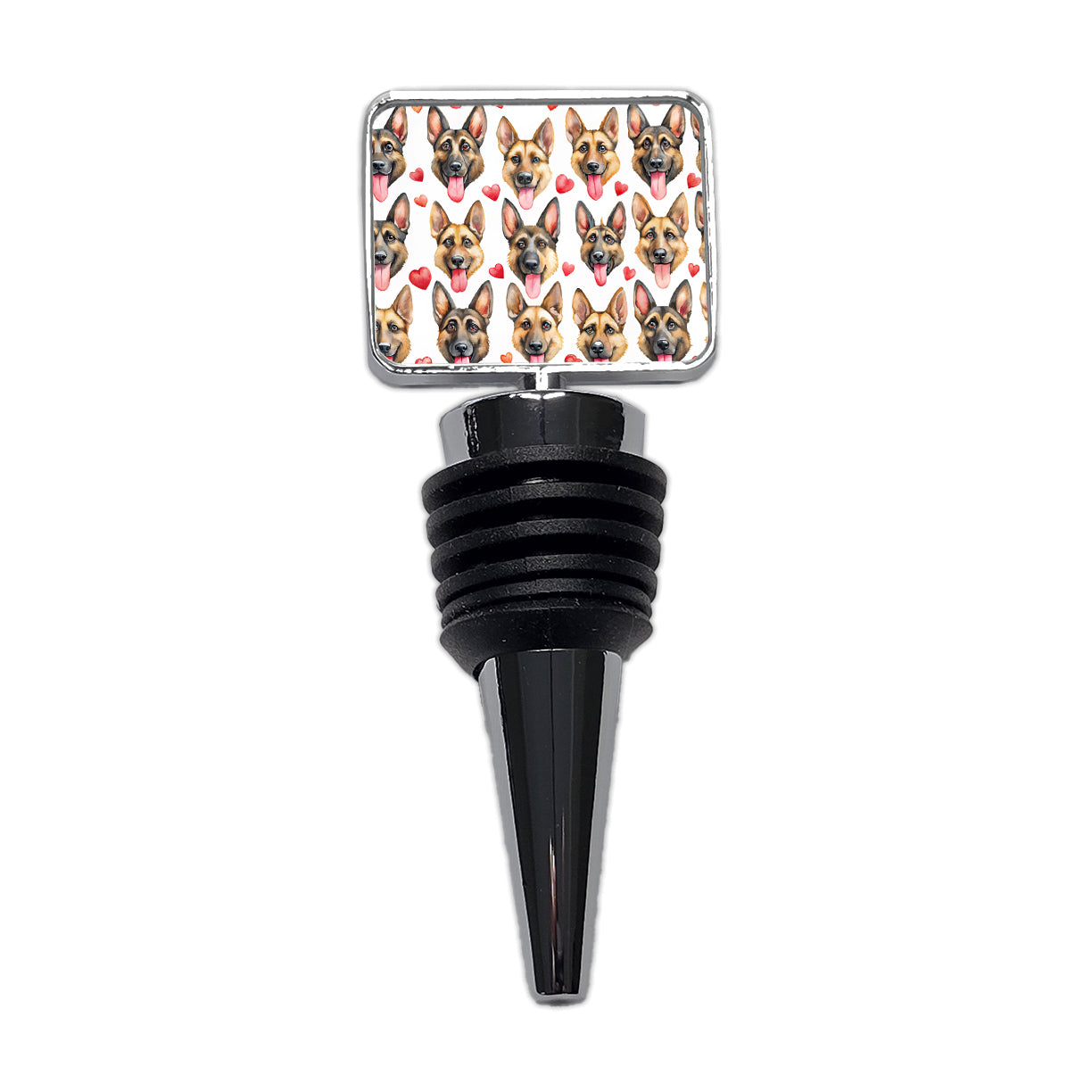 Cute German Shepherd Dog Faces Hearts Wine Bottle Stopper