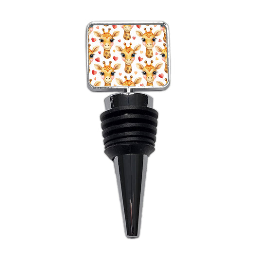 Cute Giraffe Faces Hearts Wine Bottle Stopper