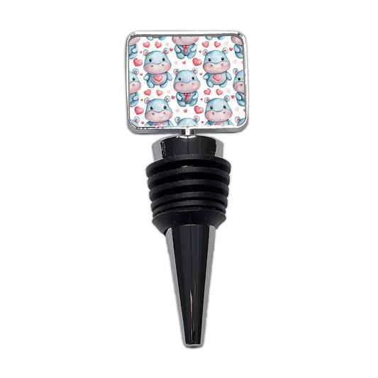 Cute Hippopotamus Hearts Watercolor Wine Bottle Stopper