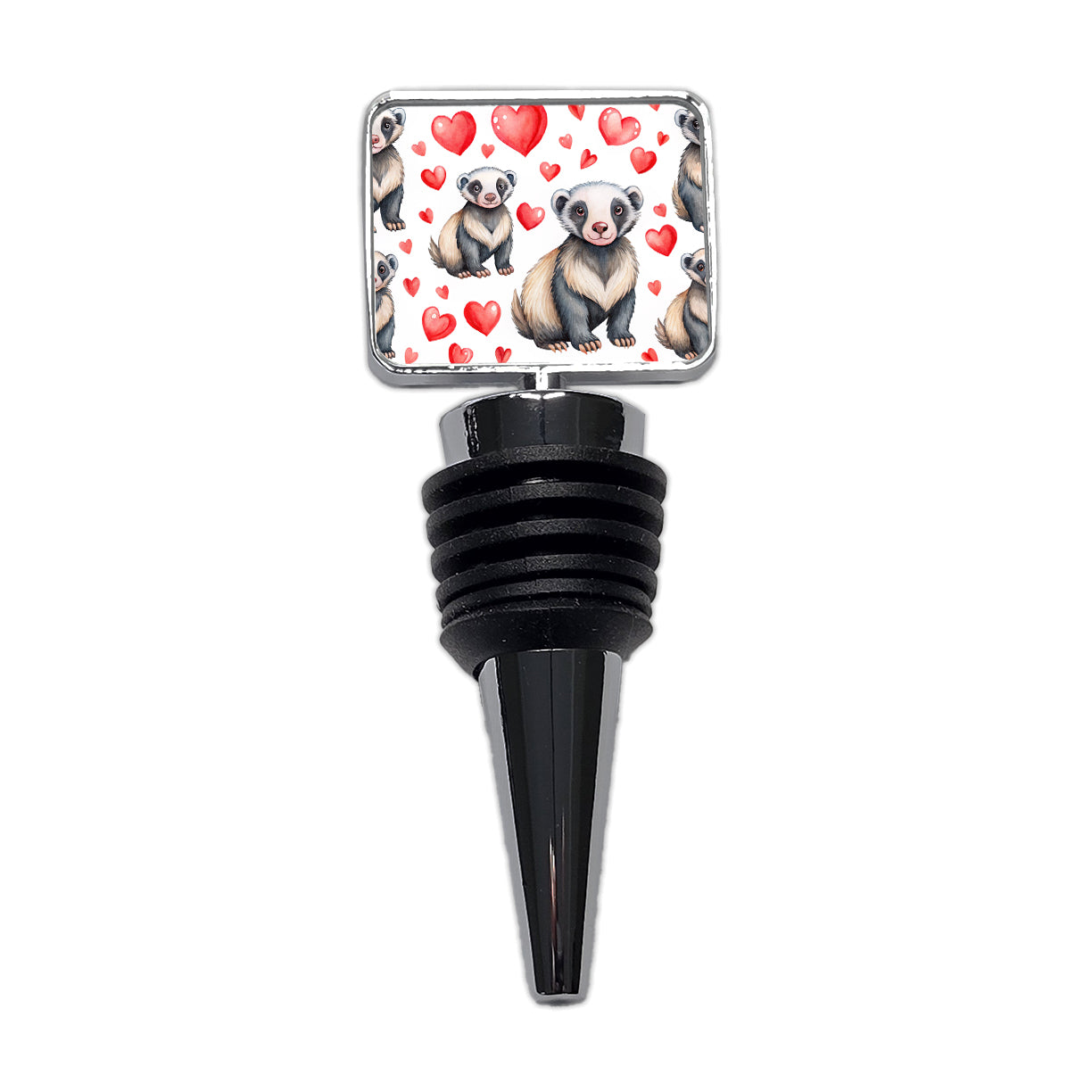 Cute Honey Badger Hearts Watercolor Wine Bottle Stopper