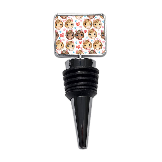 Cute Horse Faces Hearts Watercolor Wine Bottle Stopper