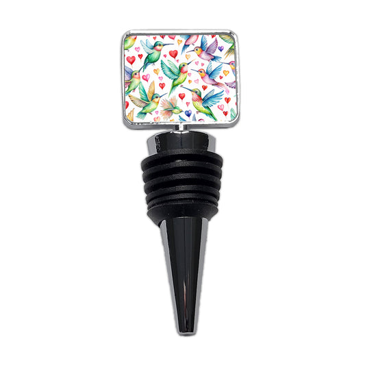 Cute Hummingbirds Hearts Watercolor Wine Bottle Stopper