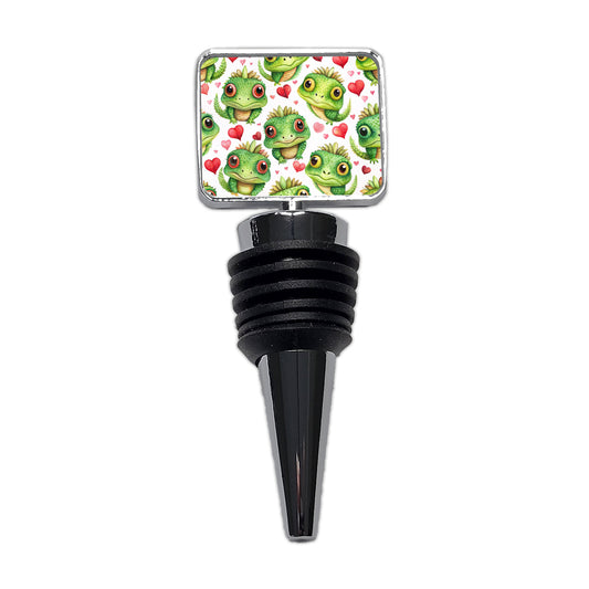Cute Iguanas Hearts Watercolor Wine Bottle Stopper