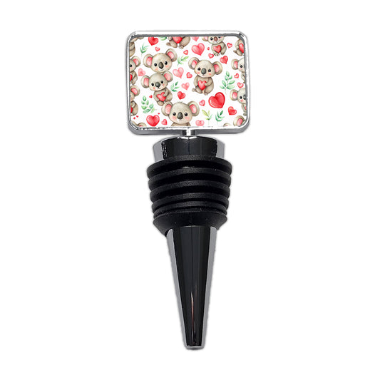 Cute Koala Bears Hearts Watercolor Wine Bottle Stopper