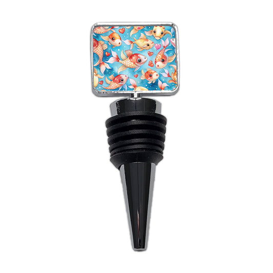 Cute Koi Fishes Hearts Watercolor Wine Bottle Stopper