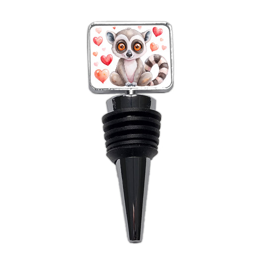 Cute Lemur Hearts Watercolor Wine Bottle Stopper