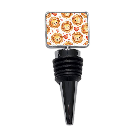 Cute Lion Faces Hearts Watercolor Wine Bottle Stopper