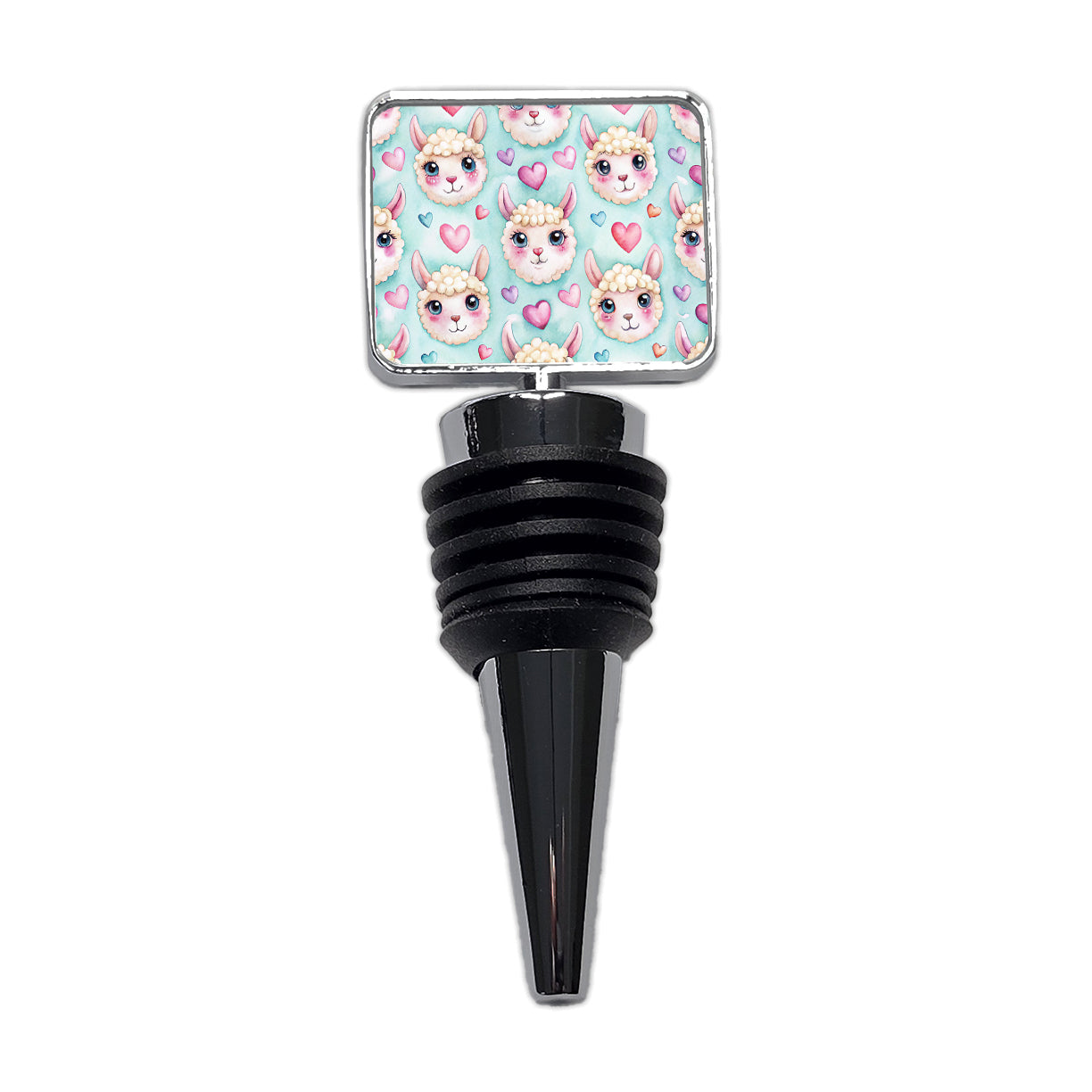 Cute Llama Faces Hearts Watercolor Wine Bottle Stopper