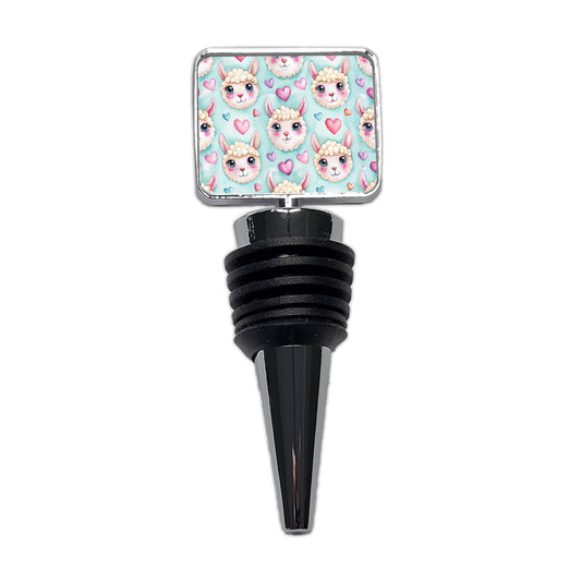 Cute Llama Faces Hearts Watercolor Wine Bottle Stopper