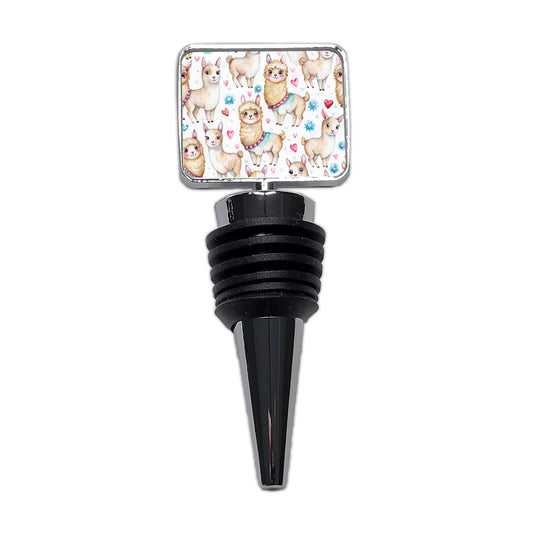 Cute Llamas Hearts Watercolor Wine Bottle Stopper