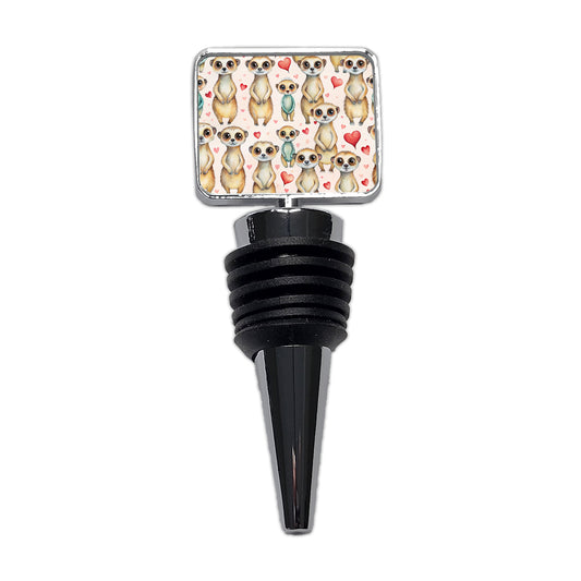 Cute Meerkats Hearts Watercolor Wine Bottle Stopper