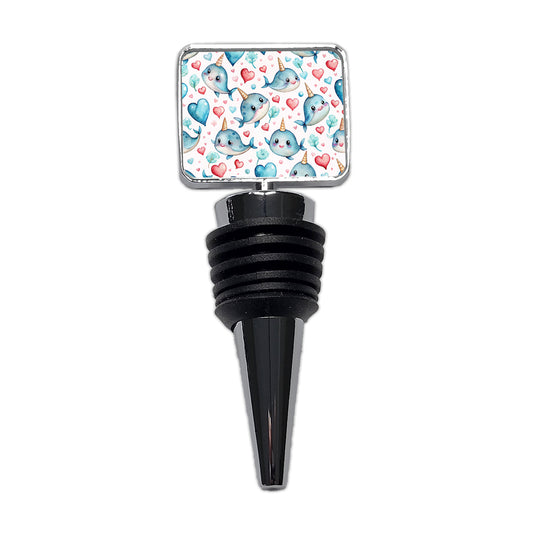 Cute Narwhals Hearts Watercolor Wine Bottle Stopper