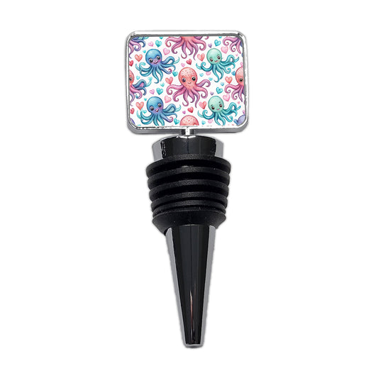 Cute Octopus Hearts Watercolor Wine Bottle Stopper