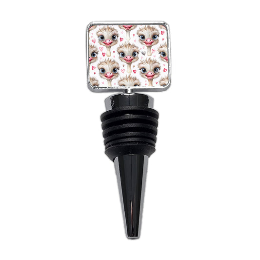 Cute Ostriches Faces Hearts Wine Bottle Stopper
