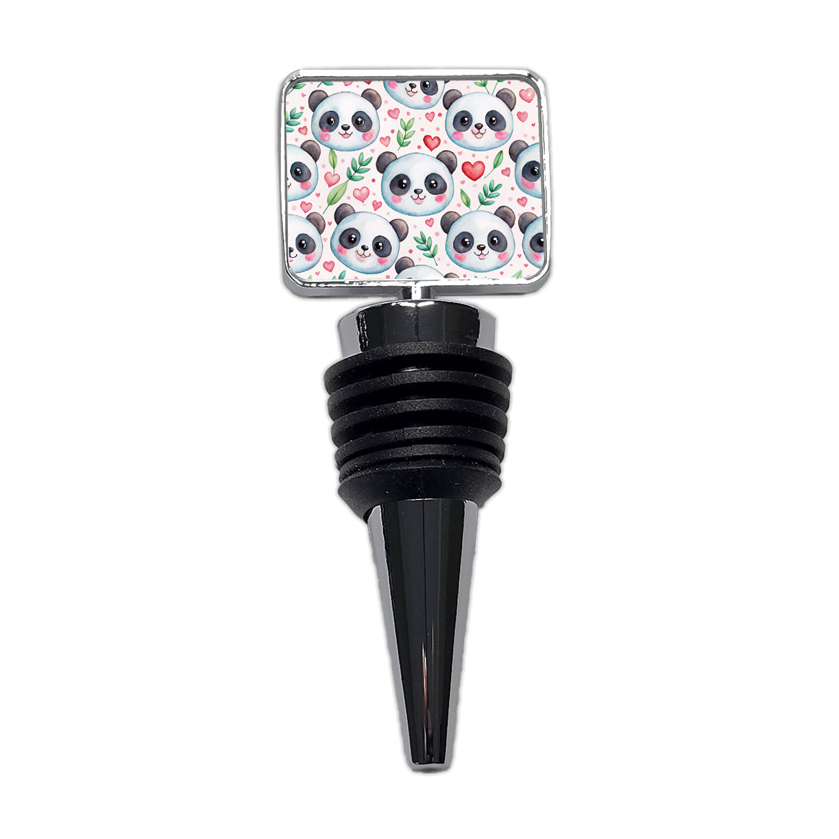 Cute Panda Faces Hearts Watercolor Wine Bottle Stopper