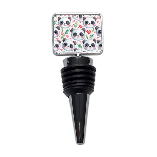 Cute Panda Faces Hearts Watercolor Wine Bottle Stopper
