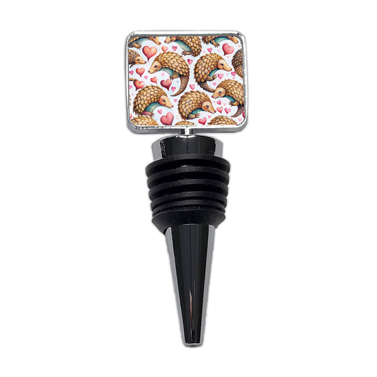 Cute Pangolin Hearts Watercolor Wine Bottle Stopper
