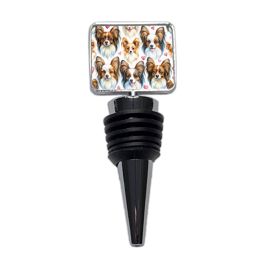 Cute Papillion Dog Faces Hearts Wine Bottle Stopper