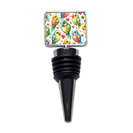 Cute Parrots Hearts Watercolor Wine Bottle Stopper