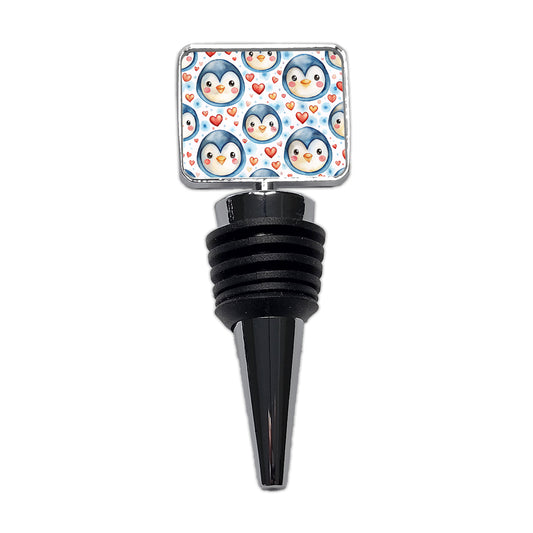 Cute Penguin Faces Hearts Watercolor Wine Bottle Stopper
