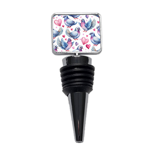 Cute Pigeons Hearts Watercolor Wine Bottle Stopper